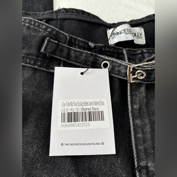 Slow Ride Mid Rise Bootleg Belted Jeans Washed Black - Picture 2 of 4